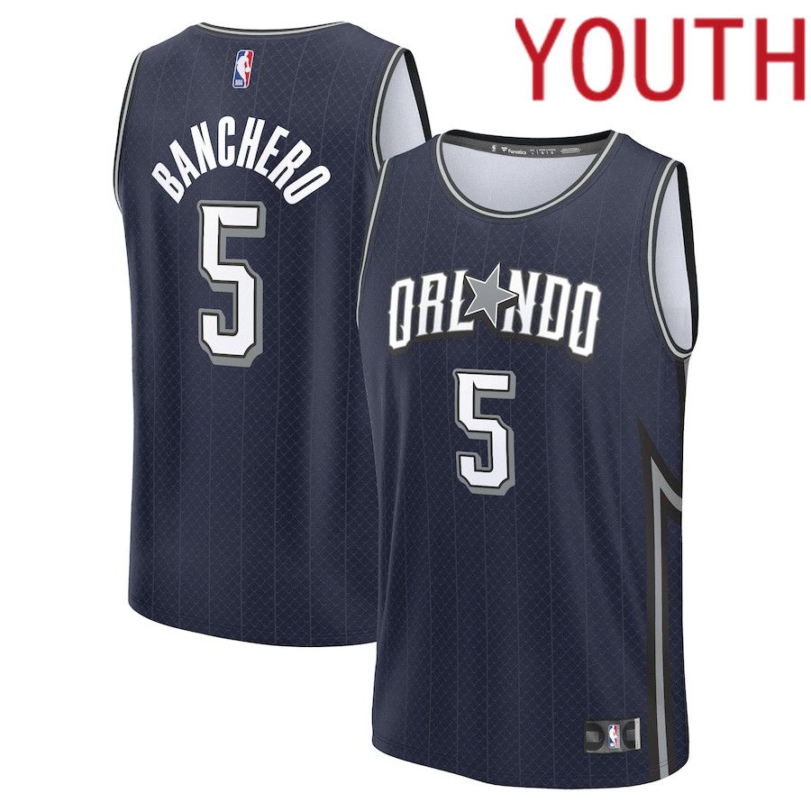 Youth Orlando Magic 5 Paolo Banchero Fanatics Branded Navy City Edition 2023-24 Fast Break NBA Jersey